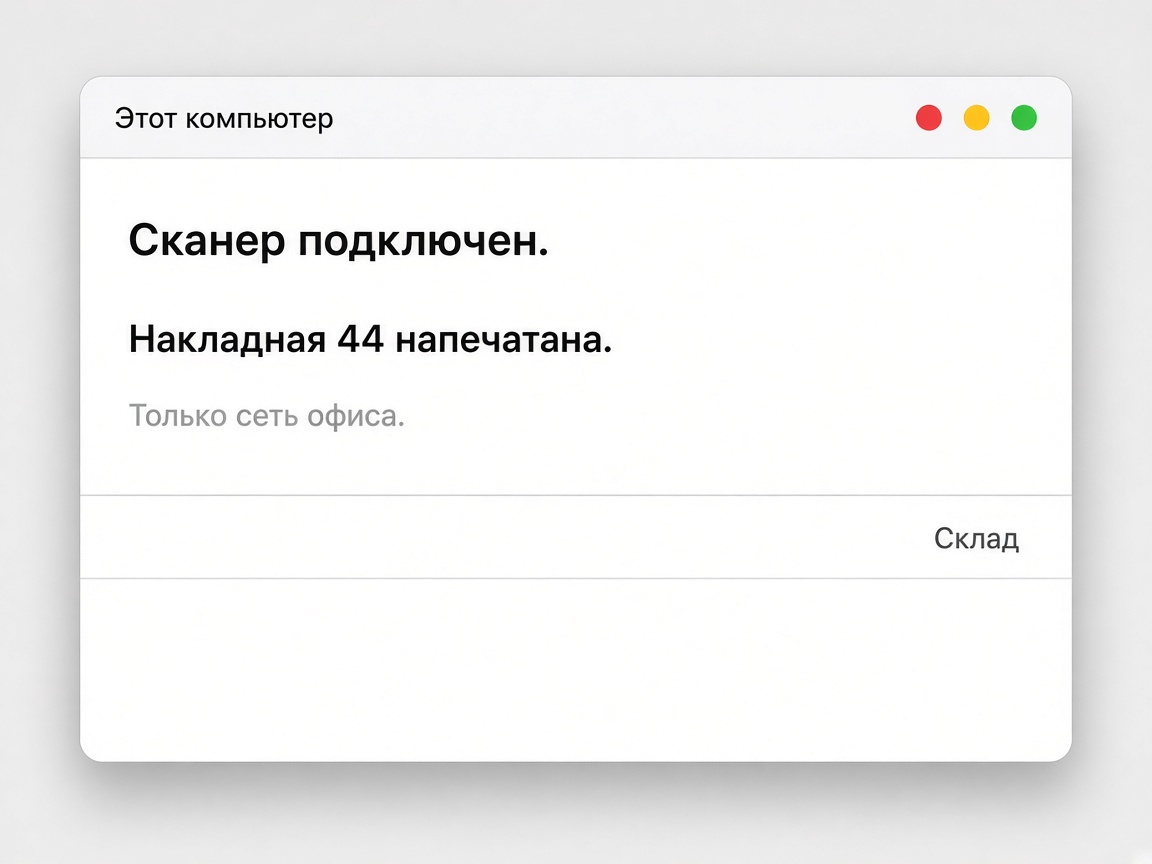 Пример программы на компьютере: сканер подключен, накладная напечатана